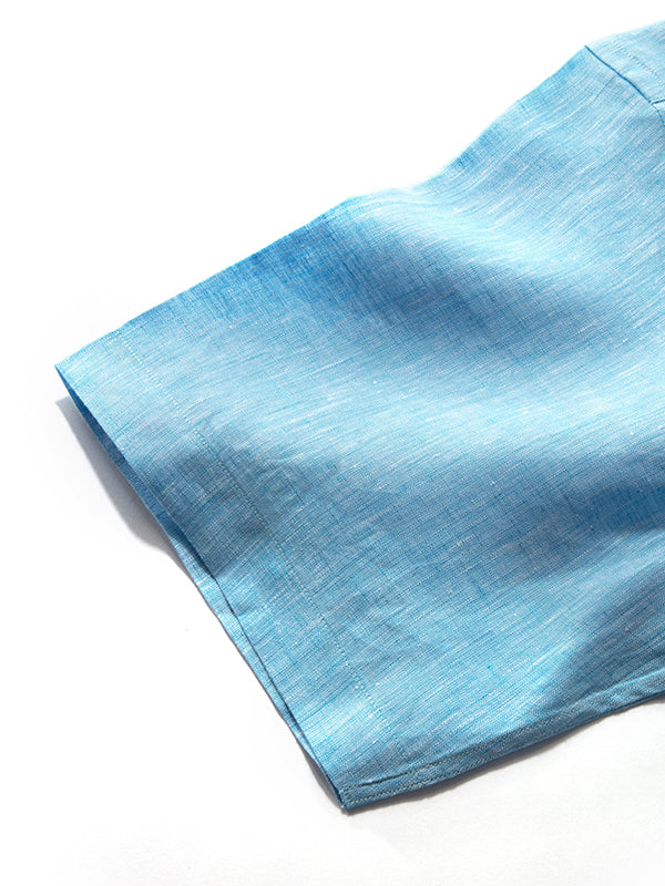 Positano Turquoise Solid Half Sleeve Classic Fit Semi Formal European Flax Linen Shirt