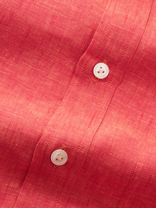Positano Orange Solid Half Sleeve Classic Fit Semi Formal Cut away collar Linen Shirt