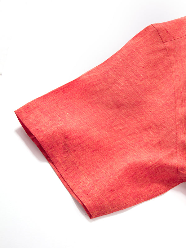 Positano Orange Solid Half Sleeve Classic Fit Semi Formal Cut away collar Linen Shirt