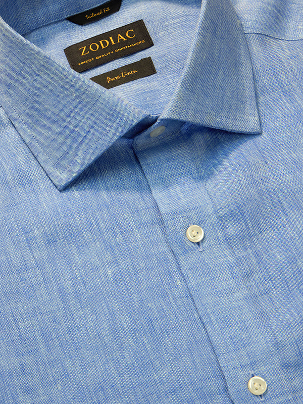 Positano Blue Solid Half Sleeve Tailored Fit Semi Formal European Flax Linen Shirt