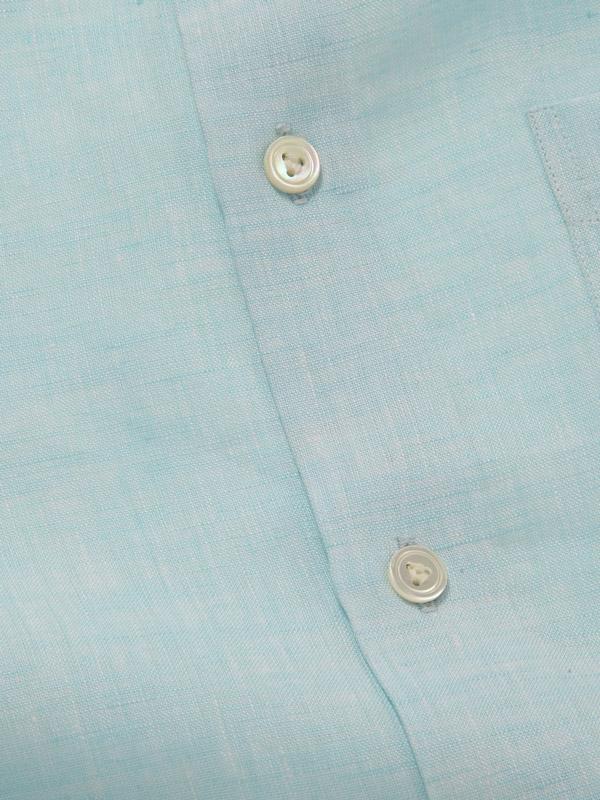Positano Aqua Solid Half Sleeve Tailored Fit Semi Formal French Flax Linen Shirt