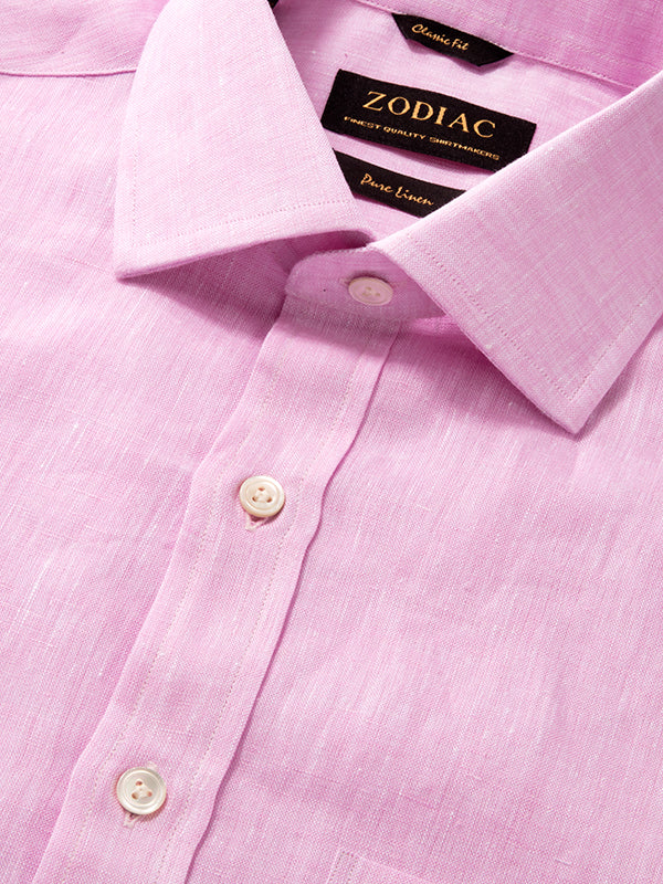 Positano Pink Solid Full Sleeve Classic Fit Semi Formal European Flax Linen Shirt