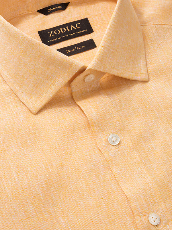 Positano Yellow Solid Half Sleeve Classic Fit Semi Formal European Flax Linen Shirt