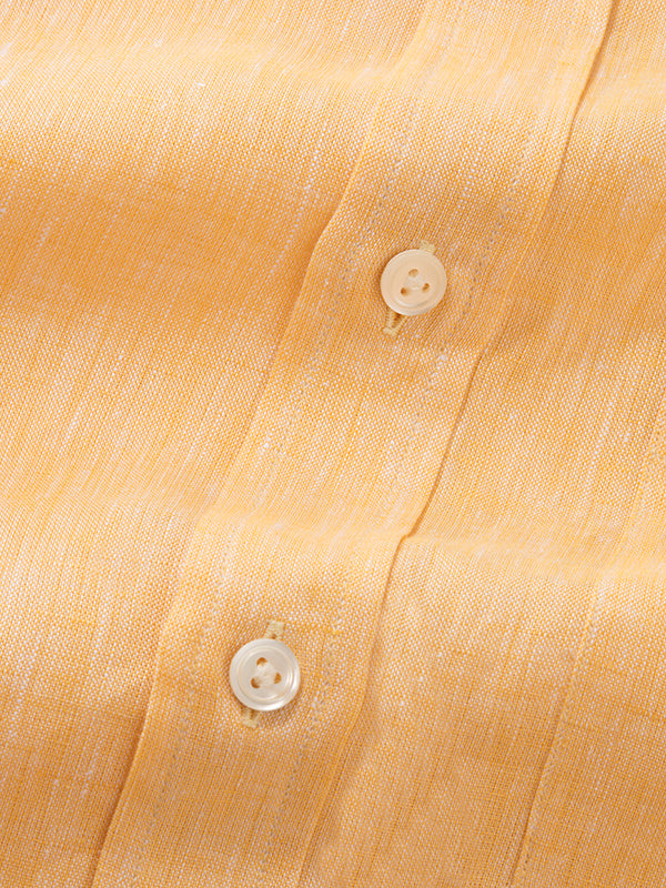 Positano Yellow Solid Half Sleeve Classic Fit Semi Formal European Flax Linen Shirt