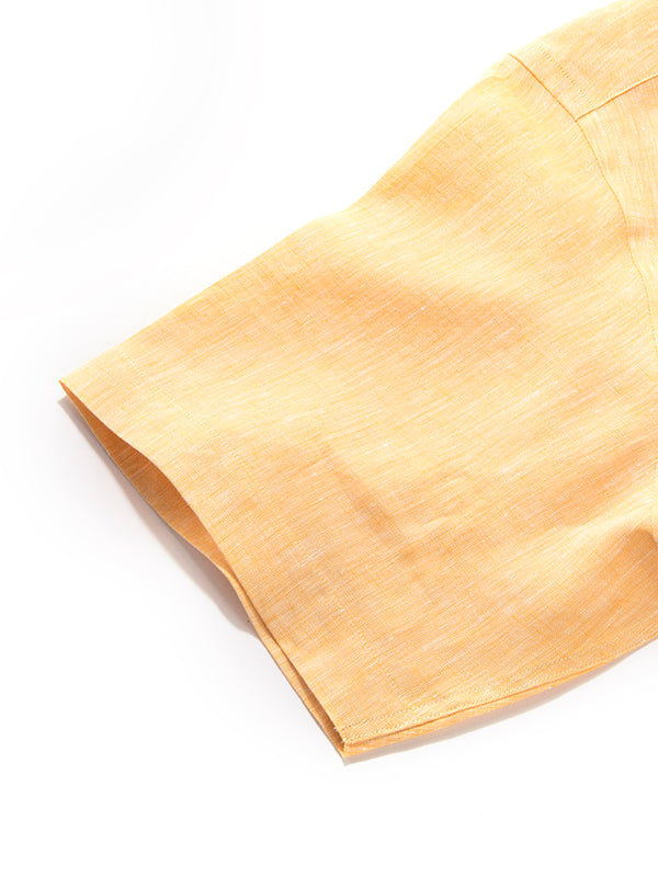 Positano Yellow Solid Half Sleeve Classic Fit Semi Formal European Flax Linen Shirt