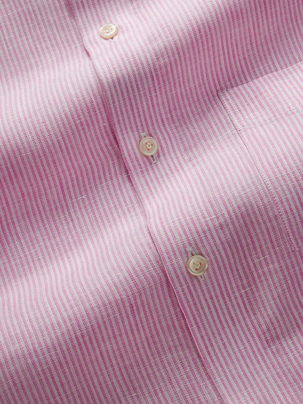Positano Pink Striped Full Sleeve Single Cuff Tailored Fit Semi Formal European Flax Linen Shirt
