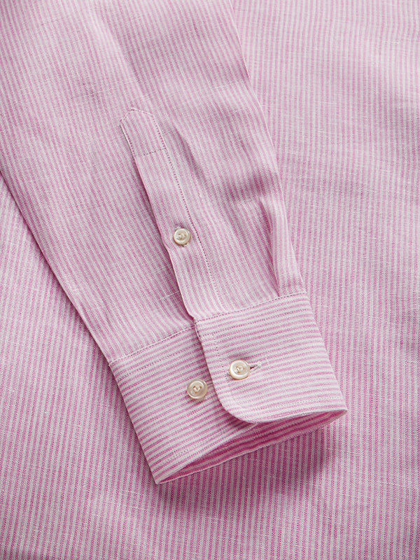 Positano Pink Striped Full Sleeve Single Cuff Tailored Fit Semi Formal European Flax Linen Shirt
