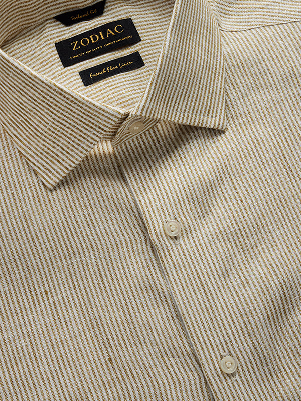 Positano Sand Striped Full Sleeve Single Cuff Tailored Fit Semi Formal French Flax Linen Shirt