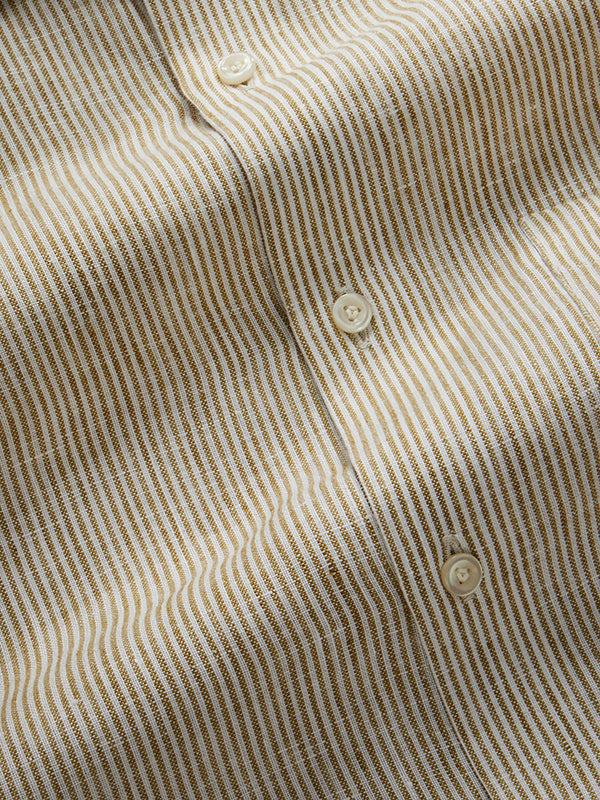 Positano Sand Striped Full Sleeve Single Cuff Tailored Fit Semi Formal French Flax Linen Shirt