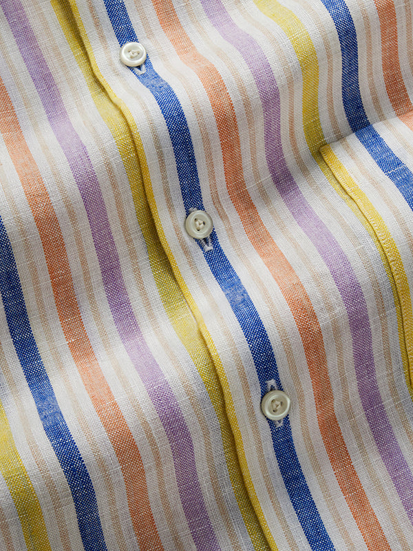 Positano Lilac Striped Full Sleeve Single Cuff Tailored Fit Semi Formal European Flax Linen Shirt