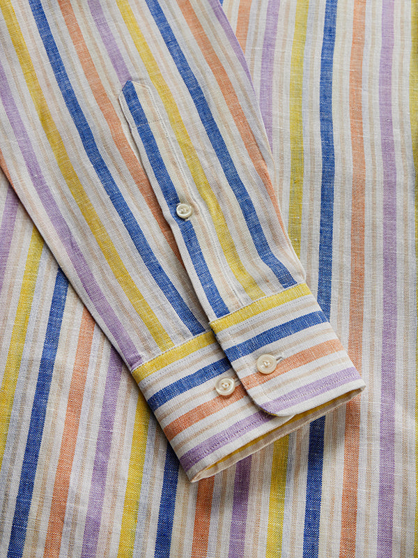 Positano Lilac Striped Full Sleeve Single Cuff Tailored Fit Semi Formal European Flax Linen Shirt