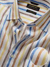 Positano Yellow Striped Full Sleeve Single Cuff Classic Fit Semi Formal European Flax Linen Shirt