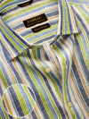 Positano Lime Striped Full Sleeve Single Cuff Classic Fit Semi Formal European Flax Linen Shirt