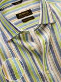 Positano Lime Striped Full Sleeve Single Cuff Classic Fit Semi Formal European Flax Linen Shirt