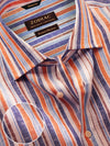 Positano Orange Striped Full Sleeve Single Cuff Classic Fit Semi Formal European Flax Linen Shirt