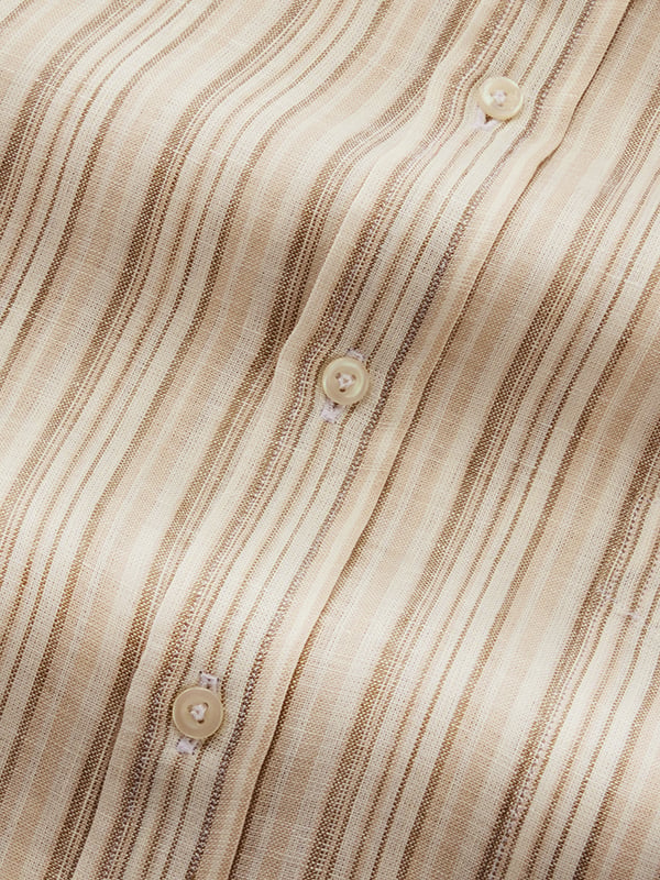Positano Sand Striped Full Sleeve Single Cuff Classic Fit Semi Formal European Flax Linen Shirt