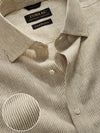 Positano Sand Striped Full Sleeve Single Cuff Tailored Fit Semi Formal European Flax Linen Shirt