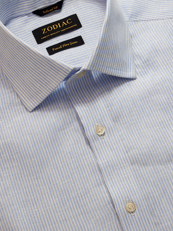 Positano Sky Striped Full Sleeve Single Cuff Tailored Fit Semi Formal European Flax Linen Shirt