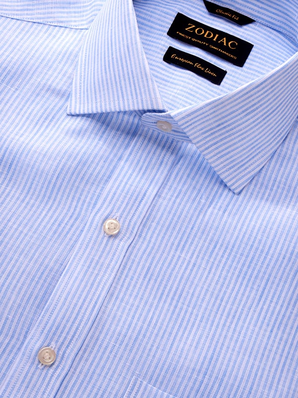 Positano Sky Striped Full Sleeve Single Cuff Classic Fit Semi Formal European Flax Linen Shirt