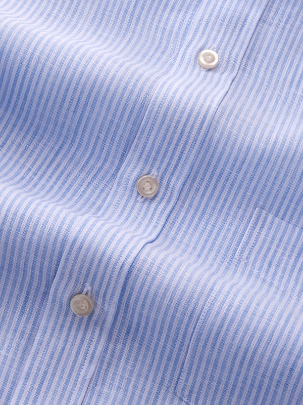 Positano Sky Striped Full Sleeve Single Cuff Classic Fit Semi Formal European Flax Linen Shirt