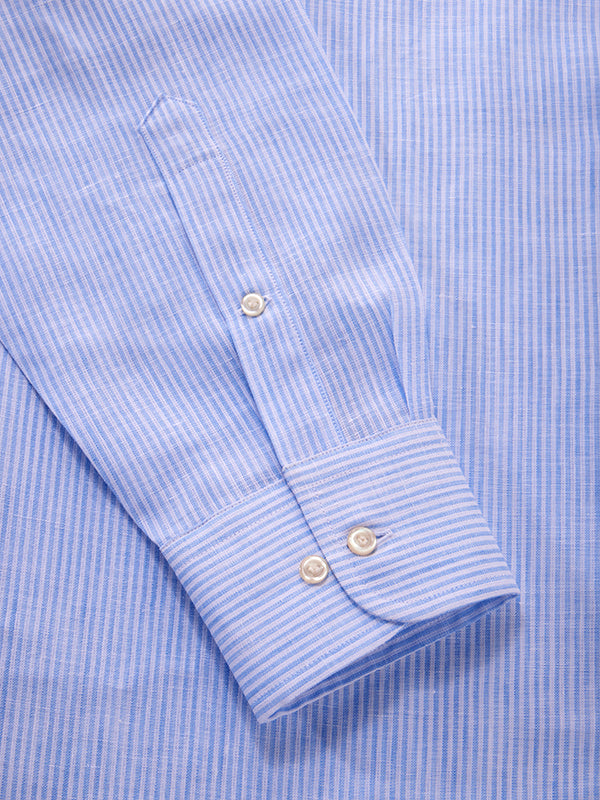 Positano Sky Striped Full Sleeve Single Cuff Classic Fit Semi Formal European Flax Linen Shirt