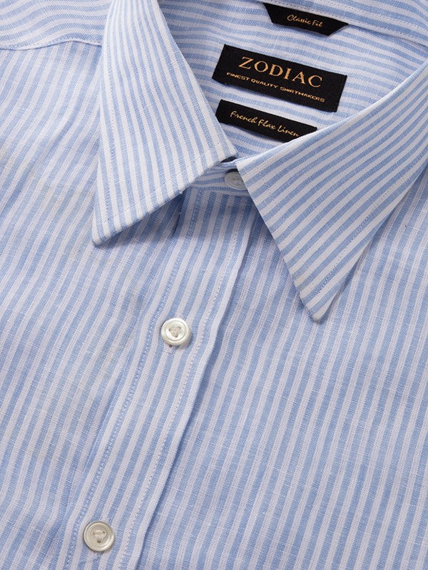 Positano Sky Striped Full Sleeve Single Cuff Classic Fit Semi Formal European Flax Linen Shirt