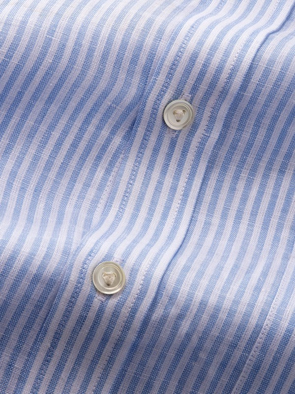 Positano Sky Striped Full Sleeve Single Cuff Classic Fit Semi Formal European Flax Linen Shirt