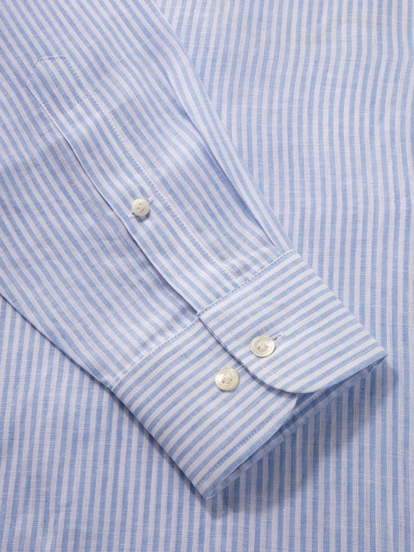 Positano Sky Striped Full Sleeve Single Cuff Classic Fit Semi Formal European Flax Linen Shirt