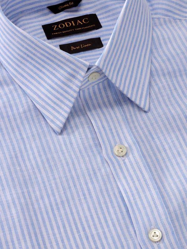 Positano Sky Striped Full Sleeve Single Cuff Classic Fit Semi Formal European Flax Linen Shirt