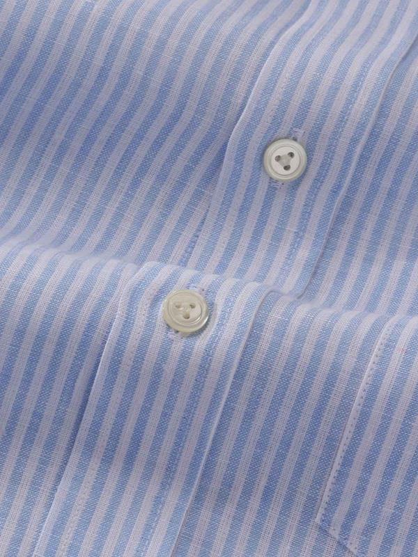 Positano Sky Striped Full Sleeve Single Cuff Classic Fit Semi Formal European Flax Linen Shirt