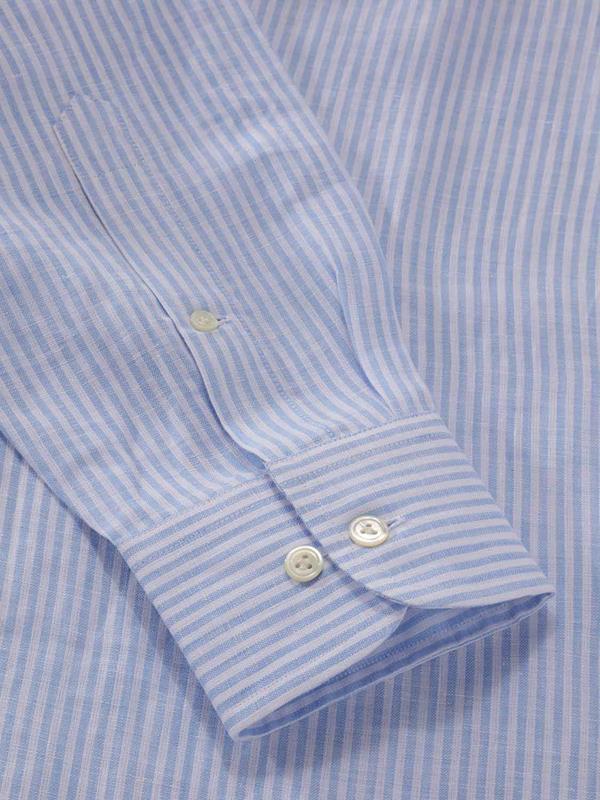Positano Sky Striped Full Sleeve Single Cuff Classic Fit Semi Formal European Flax Linen Shirt