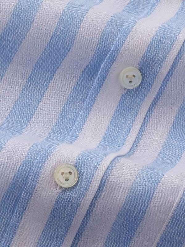 Positano Sky Striped Full Sleeve Single Cuff Classic Fit Semi Formal Point collar Linen Shirt