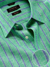 Positano Green Striped Half Sleeve Classic Fit Semi Formal European Flax Linen Shirt