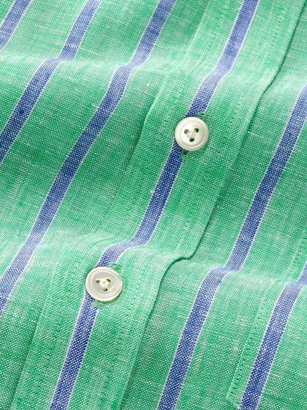 Positano Green Striped Half Sleeve Classic Fit Semi Formal European Flax Linen Shirt