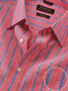 Positano Red Striped Half Sleeve Classic Fit Semi Formal French Flax Linen Shirt