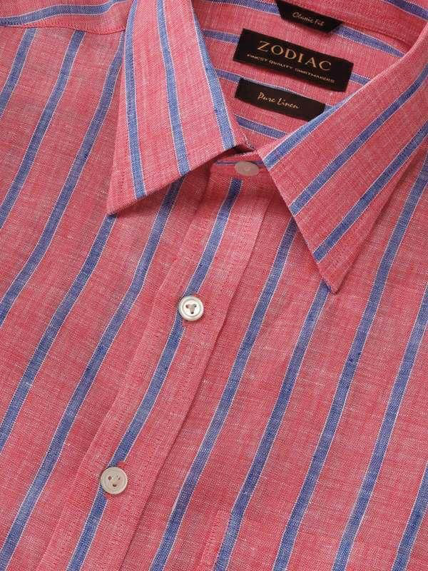 Positano Red Striped Half Sleeve Classic Fit Semi Formal French Flax Linen Shirt