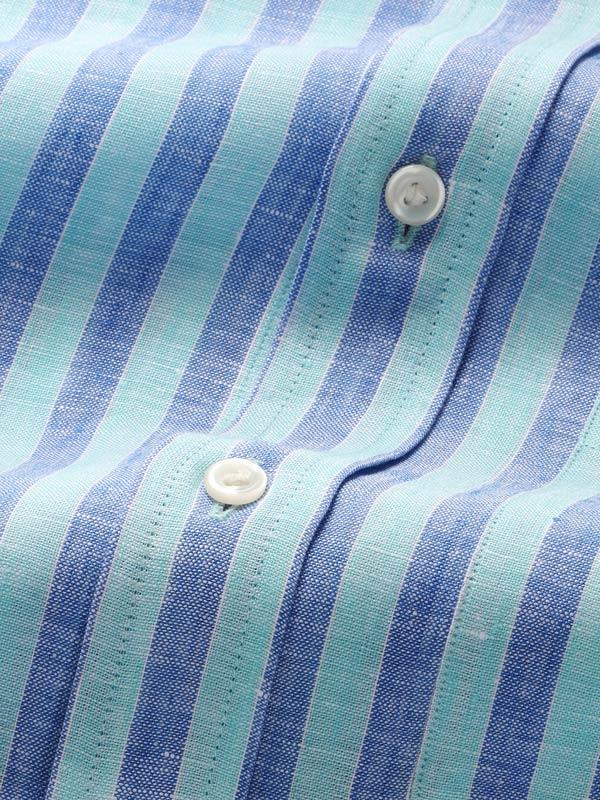 Positano Turquoise Striped Half Sleeve Classic Fit Semi Formal French Flax Linen Shirt
