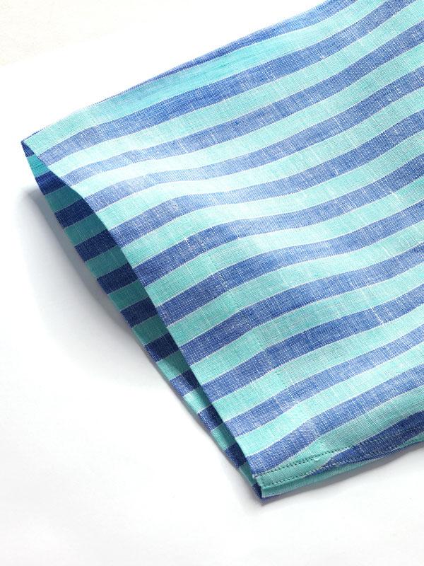 Positano Turquoise Striped Half Sleeve Classic Fit Semi Formal French Flax Linen Shirt
