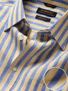 Positano Yellow Striped Half Sleeve Classic Fit Semi Formal French Flax Linen Shirt