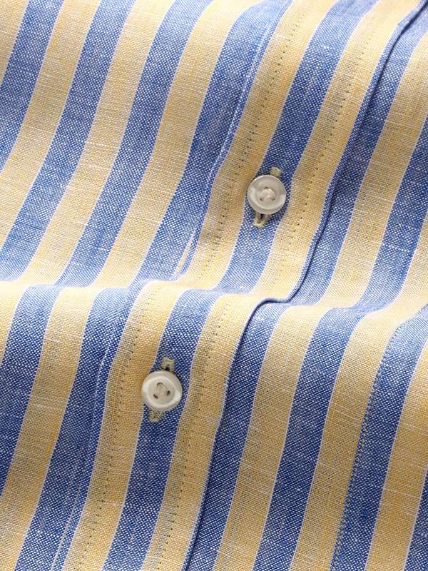 Positano Yellow Striped Half Sleeve Classic Fit Semi Formal French Flax Linen Shirt