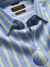 Positano Green Striped Full Sleeve Single Cuff Classic Fit Semi Formal Point collar Linen Shirt