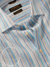 Positano Blue Striped Full Sleeve Single Cuff Classic Fit Semi Formal European Flax Linen Shirt