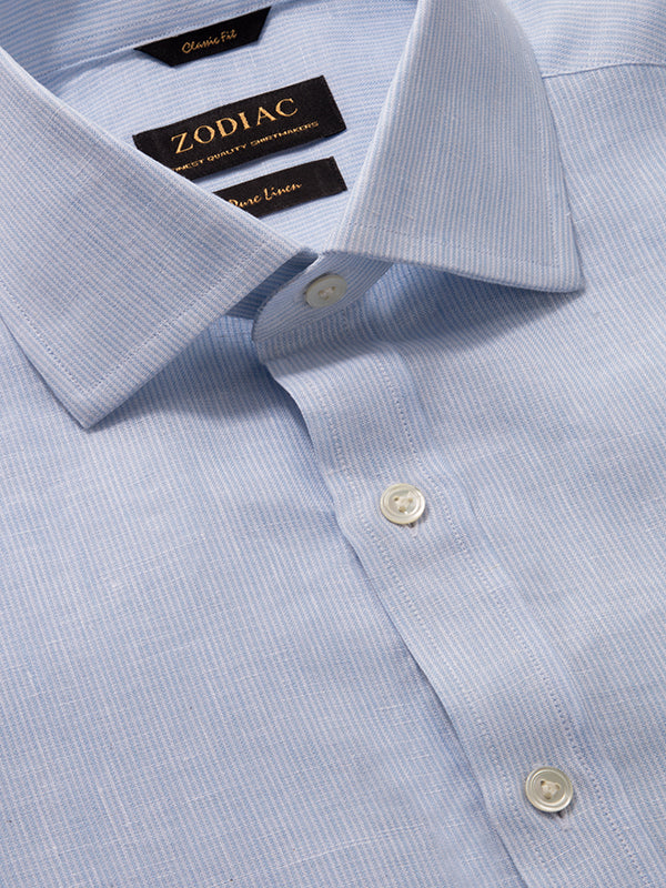 Positano Sky Striped Full Sleeve Single Cuff Classic Fit Semi Formal European Flax Linen Shirt