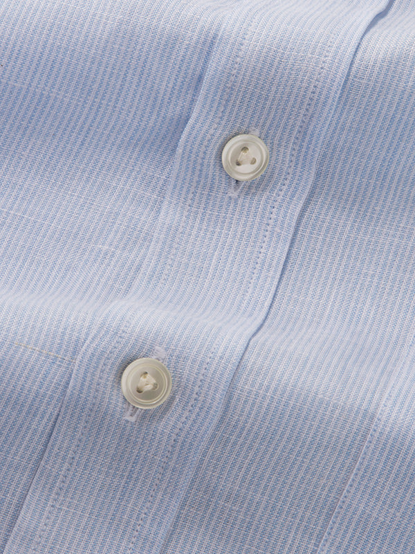 Positano Sky Striped Full Sleeve Single Cuff Classic Fit Semi Formal European Flax Linen Shirt
