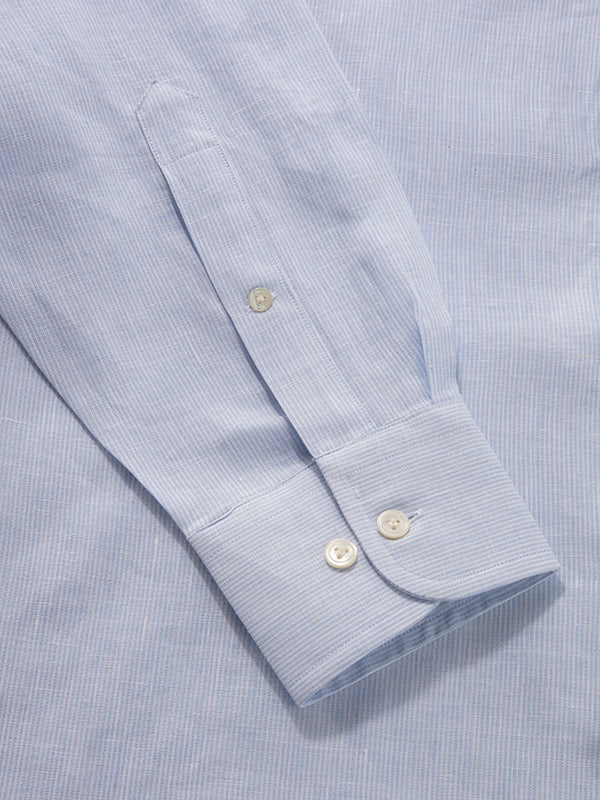 Positano Sky Striped Full Sleeve Single Cuff Classic Fit Semi Formal European Flax Linen Shirt