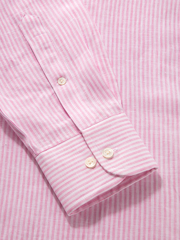 Positano Pink Striped Full Sleeve Single Cuff Classic Fit Semi Formal European Flax Linen Shirt