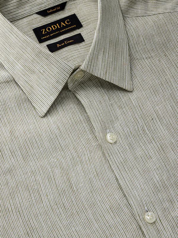 Positano Mint Striped Full Sleeve Single Cuff Tailored Fit Semi Formal French Flax Linen Shirt