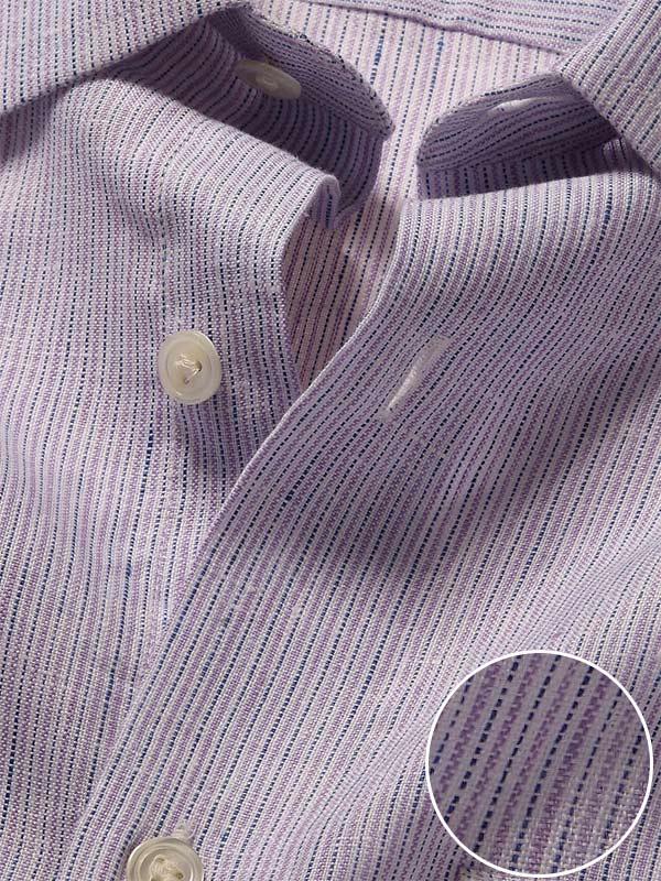 Positano Lilac Striped Full Sleeve Single Cuff Tailored Fit Semi Formal French Flax Linen Shirt
