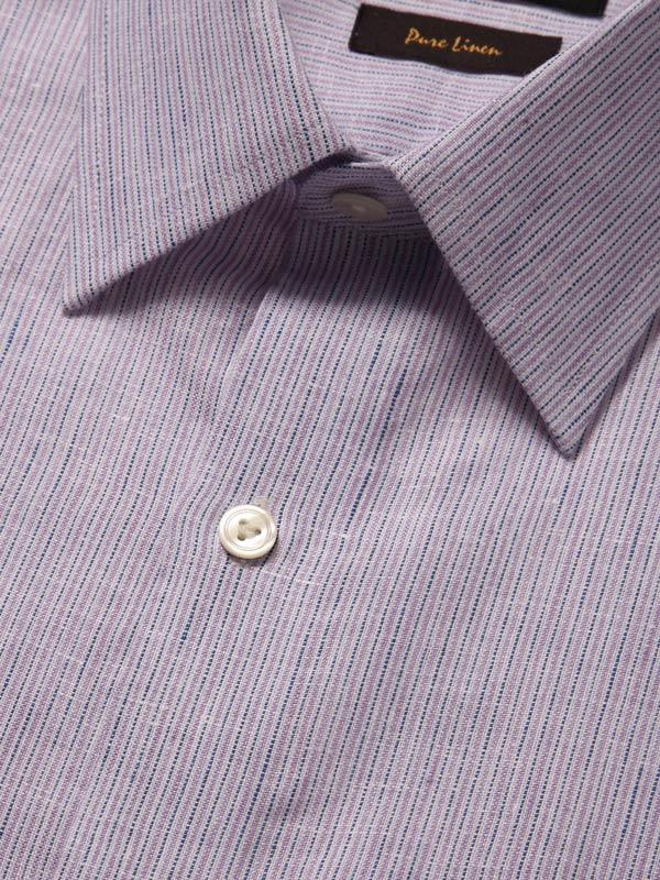 Positano Lilac Striped Full Sleeve Single Cuff Tailored Fit Semi Formal French Flax Linen Shirt
