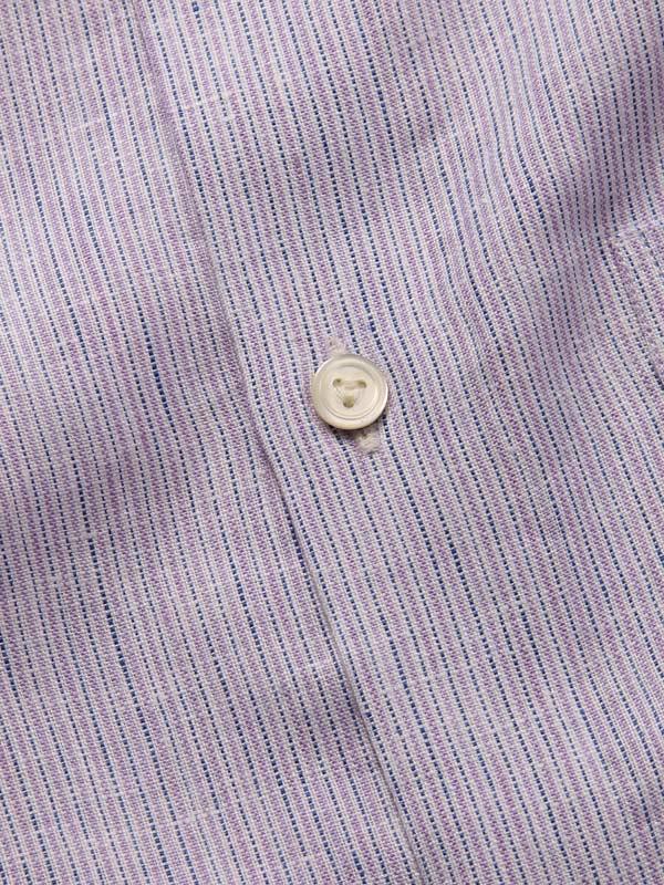 Positano Lilac Striped Full Sleeve Single Cuff Tailored Fit Semi Formal French Flax Linen Shirt